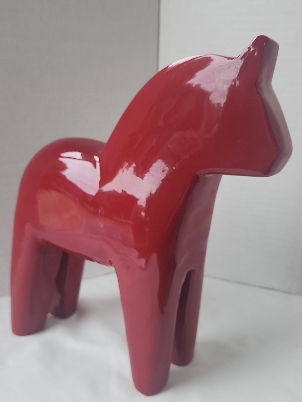 Authentic Modern Minimalist Swedish Dala Horse Solid Glossy Red 10.2" Ht